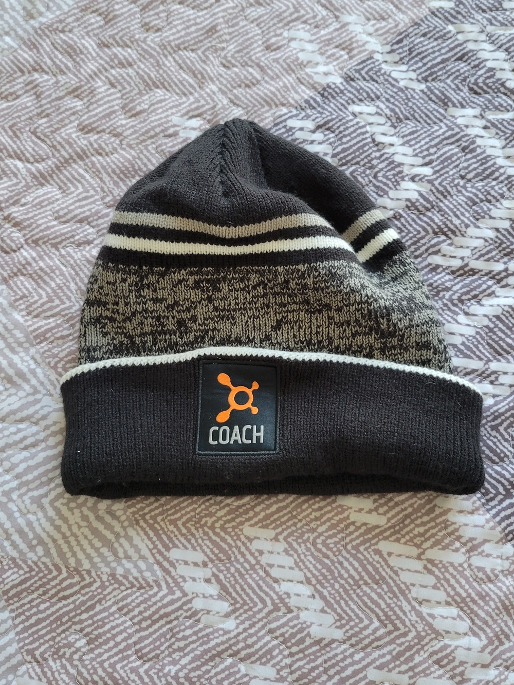 Orangetheory Coach Black and Cream Striped Men's Knit Beanie